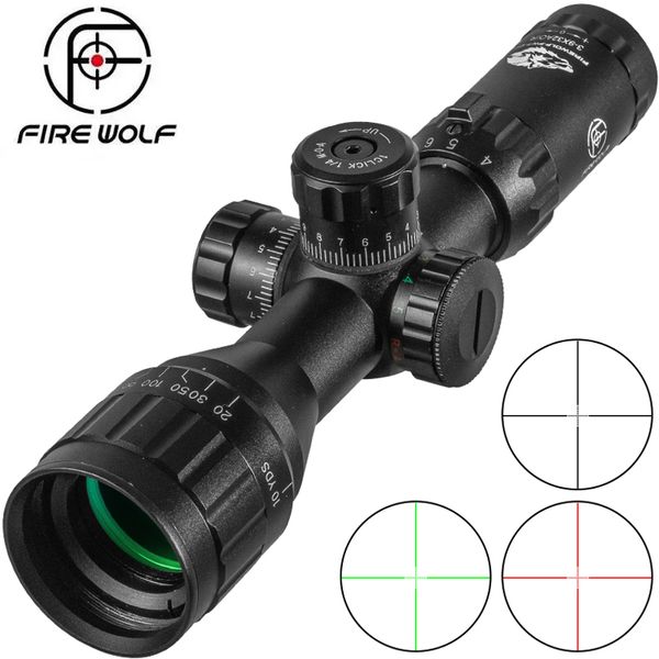 Mira telescópica tática de caça FIRE WOLF 3-9X32 com mira cruzada iluminada verde vermelha