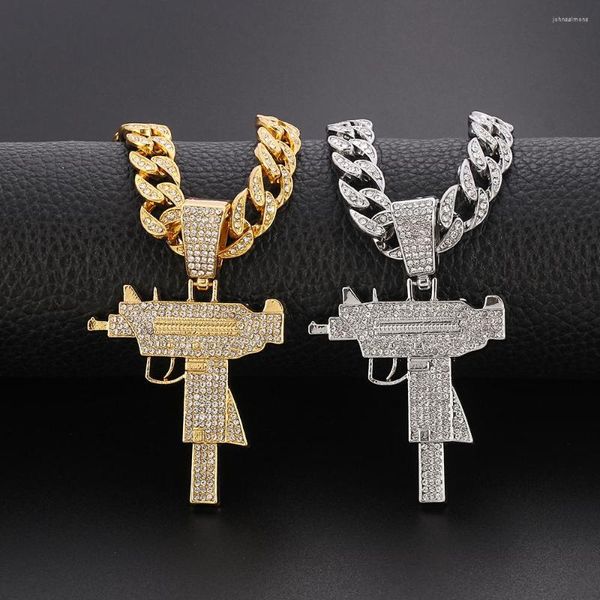 Anhänger Halsketten Männer und Frauen Hip Hop Out Shiny UZI Pistole Form Halskette Kubanische Kette Persönlichkeit Rock Zubehör