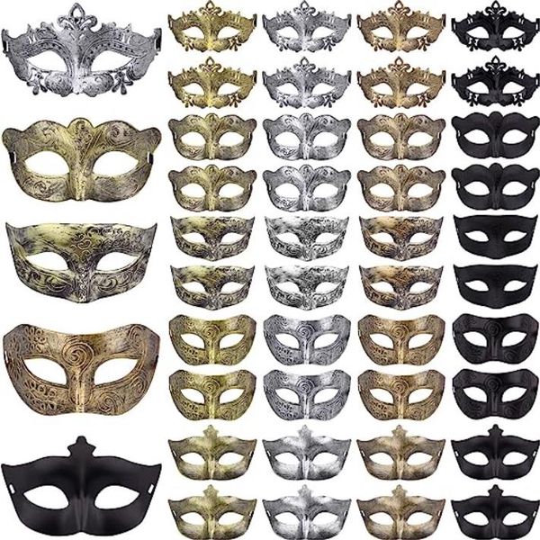 Maschere romane greche d'epoca Halloween Masquerade Carnival Antique Half Face Mask Uomo Donna Costume Cosplay Oro Argento