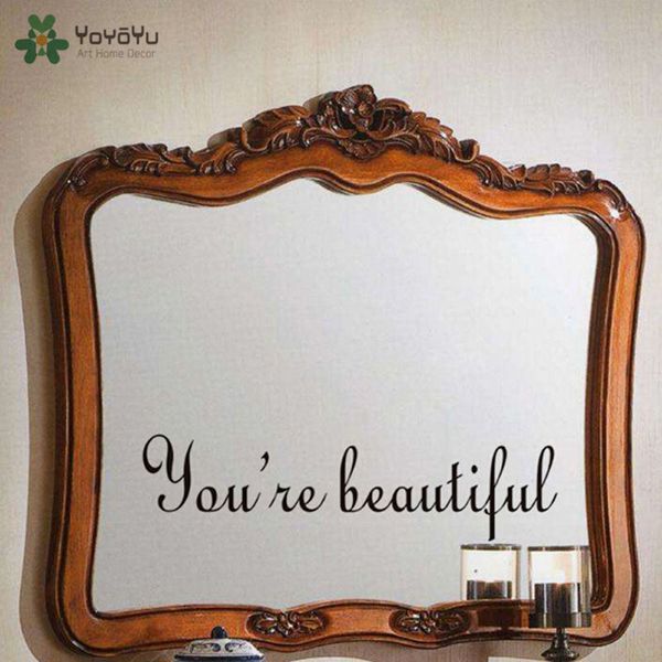 Hot You're Beautiful Lettering Words Wall Art Quote Sticker Decorazione domestica Specchio Murale Vendita calda Adesivi murali Decalcomania in vinileZW231