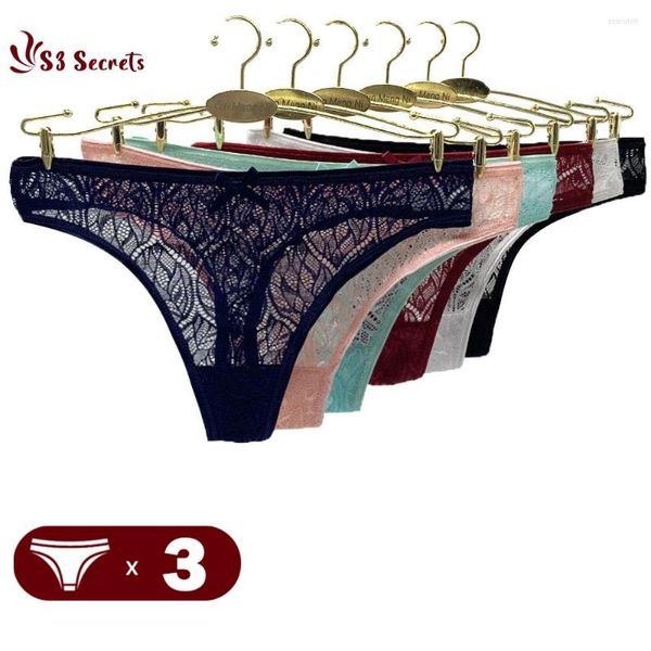 Bras Setleri Kadın Panties 3pcs/Set Seksi Mesh G-String Hollow Women iç çamaşırı kadın şeffaf katı düşük bel tanga kızlar nefes alabilen kanalları