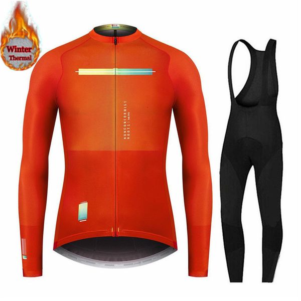 Radfahren Jersey Sets Spanien Winter Thermische Fleece Langarm männer Ropa Ciclismo Set MTB Kleidung Trägerhose 230614