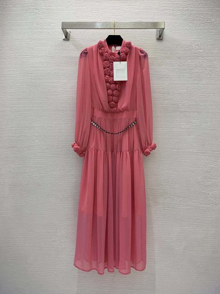 23ss vestidos de verão mulheres vestem roupas de grife femininas celebridade fengshan camélia 3d flor em botão grande balanço vestido de manga longa vestido de comprimento médio roupas femininas