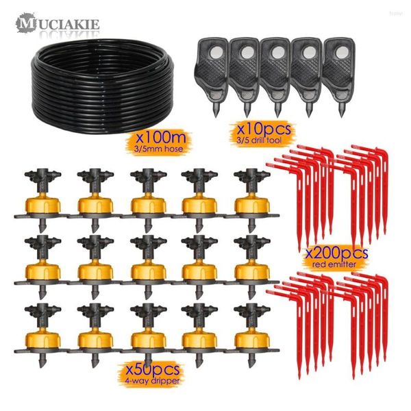 Equipamentos de rega MUCIAKIE 100M 2LPH Compensação de pressão Emissor Kits para agricultura Gotejamento Gotejamento sistema de irrigação com perfurador