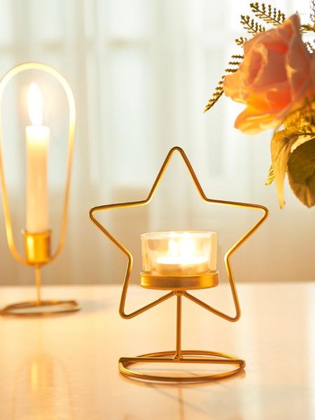 Держатели свечей металлической золотой держатель Nordic Christmas Geometric Candlestic