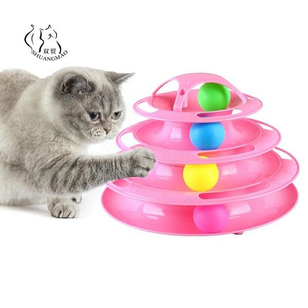 4 Livelli Pet Cat Interactive Toy Tower Tracks Disc Cat Intelligence Toy Divertimento Triple Pay Disc Cat Toys Ball Training Plate