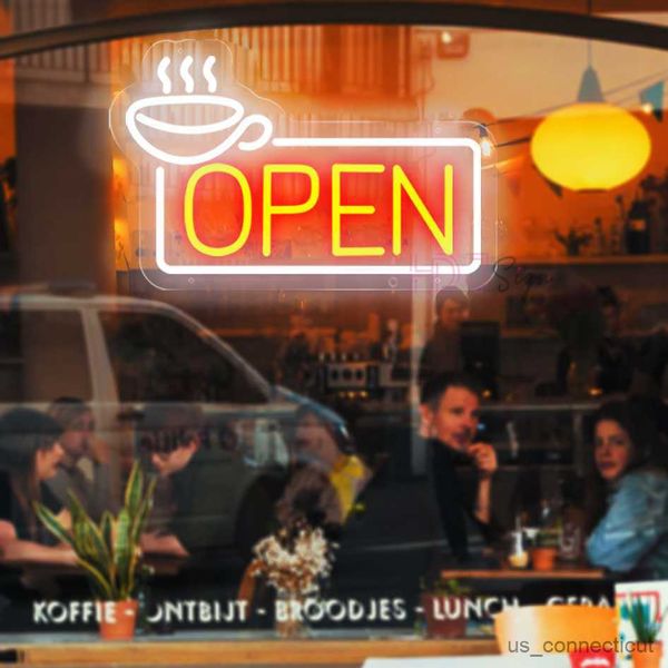 LED Neon Sign LED Open Sign Luci al neon Coffee Shop OPEN Signs Hanging Neon LED Sign per bar Cafe Stores Night Lamp Room Decor R230614