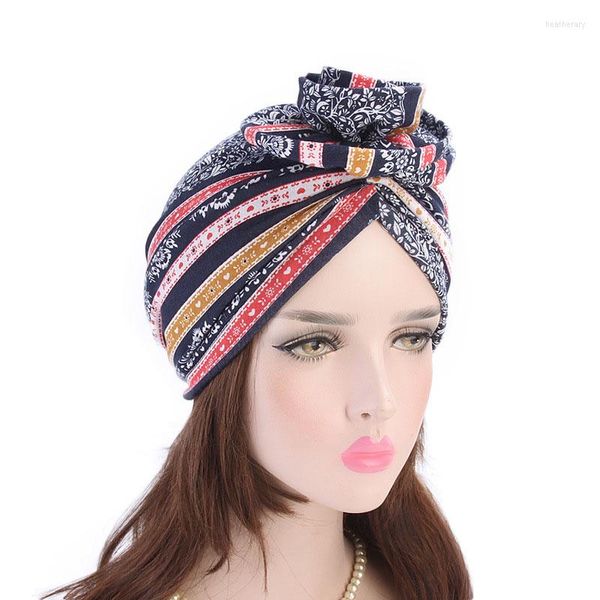 Abbigliamento etnico India Donne musulmane Turbante a fiori grandi Hijab Cappello interno in cotone morbido Stampa africana Stretch Bandana Head Wrap Chemio Cap Cancro