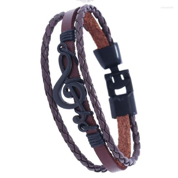 Gliederarmbänder Hippie Punk Vintage Charm Manschette Mode Musiknote geflochtenes Leder Kette Schnalle Armreif Wickelarmbänder handgefertigter Schmuck