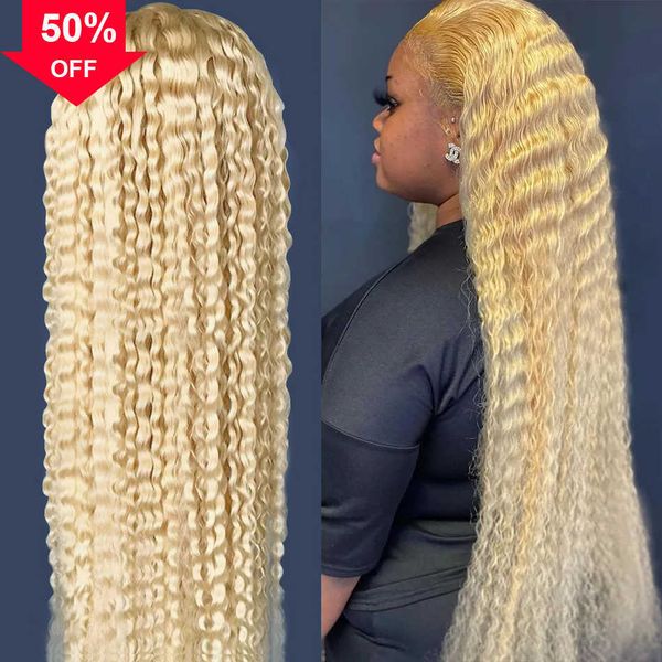 Cabelo HumanoHair Capless Wigs 250% 40 Inch 613 Honey Blonde Deep Wave Brasileiro Full 13x4 Human Lace Frontal Transparent Synthetic Front Prepened