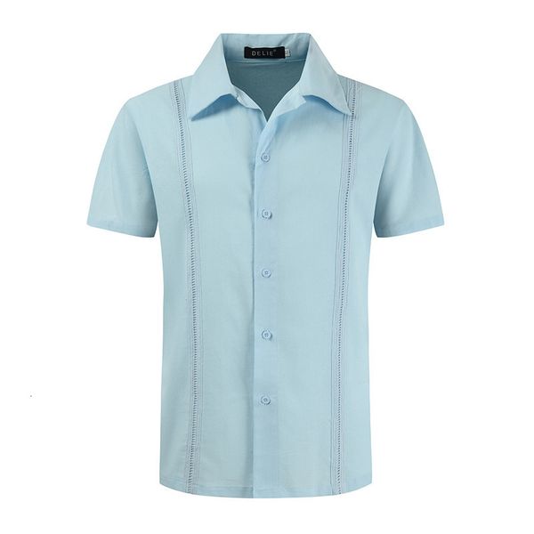 Camicie casual da uomo manica corta abbottonatura cubana Guayabera moda camicia di lino blu uomo estate spiaggia hippie top camicetta Camisas Hombre 230614