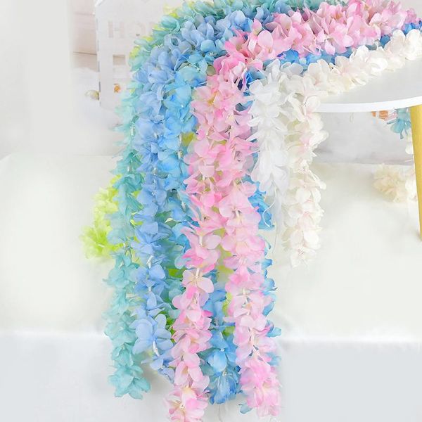 Flores decorativas 1/2pc Hortênsia Artificial Flor Wisteria Para DIY Simulação Arco de Casamento Rattan Pendurado na Parede Decoração de Festa em Casa Falsa