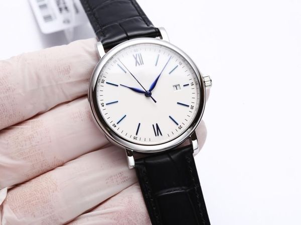 Relógio masculino fino AAA, uso exclusivo de movimento importado, precisão de viagem e durável, espelho de safira, pulseira de couro italiano, tamanho 40 mm