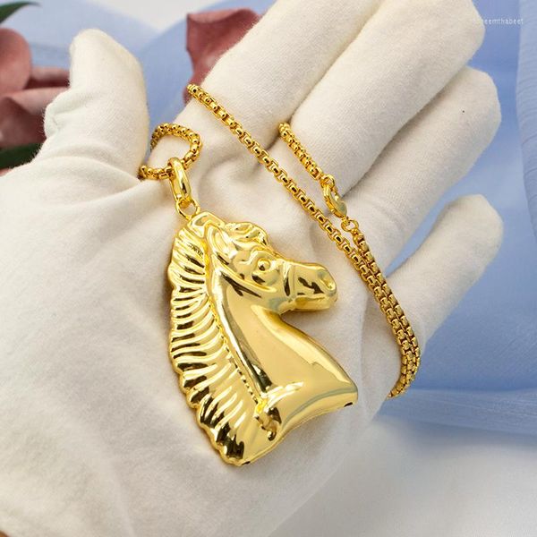 Подвесные ожерелья ожерелье животных лошади головы панк женщины модные украшения золотой цвет медный мужской хип -хоп подвес