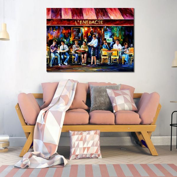 City Life Landscape Canvas Art Cafe a Parigi Dipinto Kinfe dipinto a mano per parete moderna del bar dell'hotel