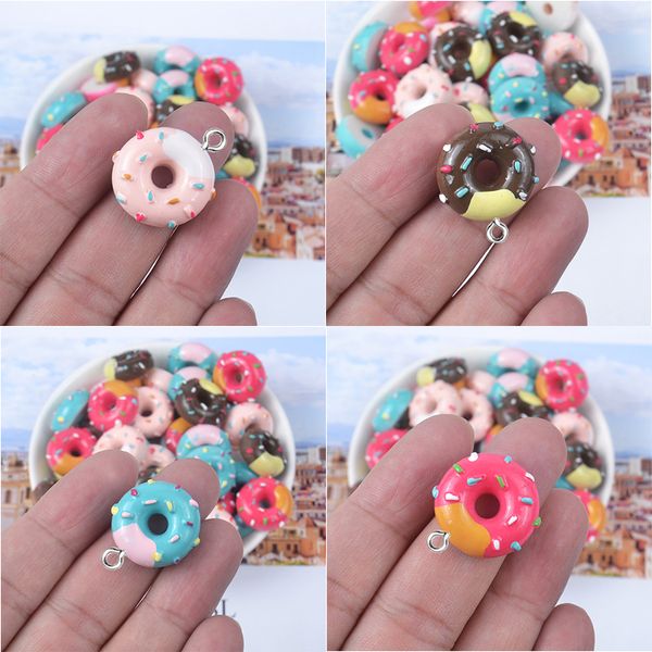 Charms süße hohle Donut-Harz-Lebensmittel für Ohrring-Armband-Schlüsselanhänger-Anhänger-Zubehör-Telefon-Kasten-Füller-Schmuck machen Drop-Lieferung smtii