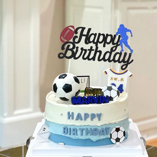 Forniture festive Calcio Tema Cake Topper Festa di buon compleanno Calcio Cupcake Toppers Flage For Kids Boy Decoration Supplie