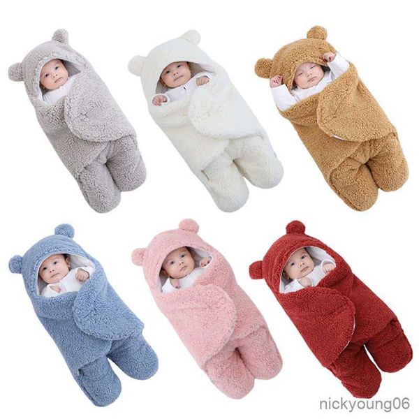 Schlafsäcke Neugeborene Baby Jungen Mädchen Decken Plüsch Swaddle Wrap Flauschige Fleece Tasche Baumwolle Weiche Bettwäsche Zeug R230614