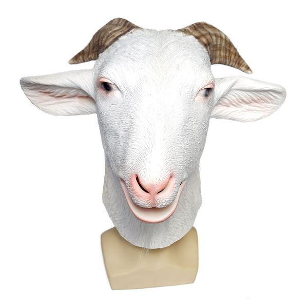 Маски для вечеринок белая козья маска животная латексная маска мужчина овечья маска Хэллоуин Костюм животных для взрослых 230614