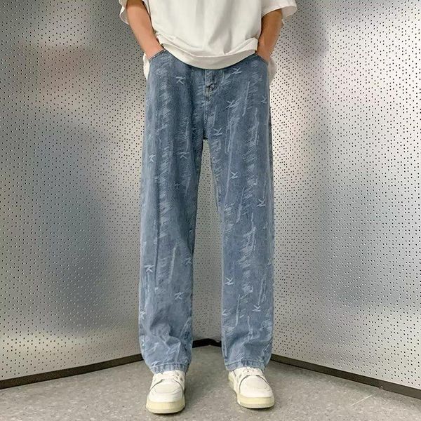 Erkekler Kot 2023 Kore Moda Yıkanmış Mavi Bulbalı Y2K Pantolon Erkek Giyim Düz Sıradan Kadınlar Kpop Denim Pantolon Moda Hombre