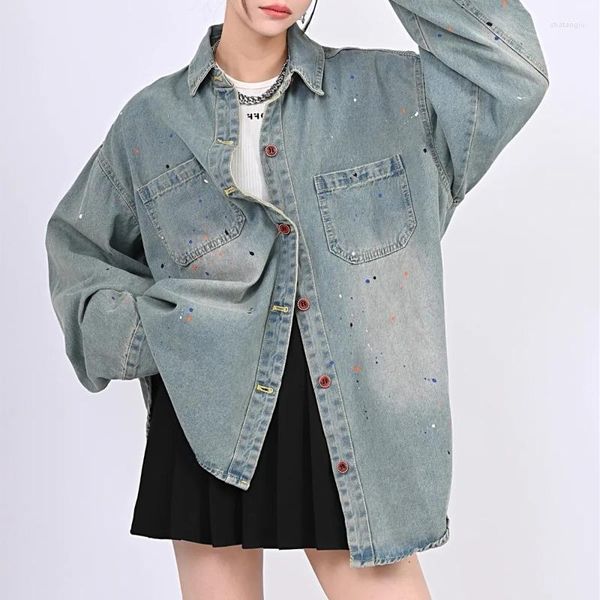 Damenjacken, koreanischer Stil, Vintage-Jeanshemden, Damen-Streetwear, 90er-Jahre, Oversize-Distressed-Jacke, Harajuku, Kpop-Grunge-Langarm-Tops