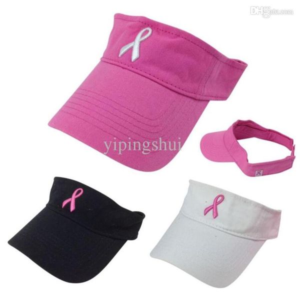 Intero 2019 New Pink Ribbon Breast Cancer Awareness Visiera Estate Uomo Donna Golf Sport Visiera Cap Bianco Nero Rosa 15195172869