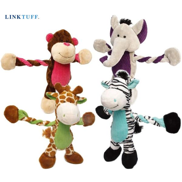 Linktuff Pet Dog Squeaky Training Toys - Giraffa/Scimmia/Zebra/Elefante