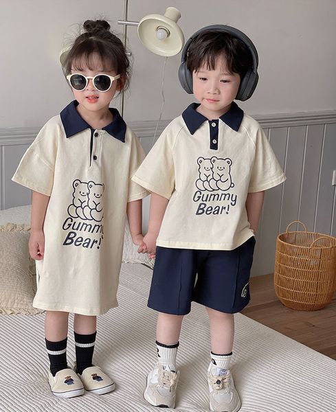 Семейные подходящие наряды Milancel Summer Kids Clothing Set Casual Boys Tee Ans Shorts Костюма для девочек платье брата и сестринская одежда 230614