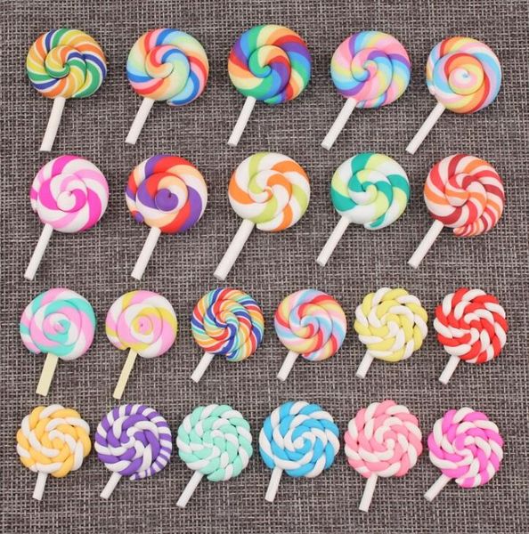 10 pçs/lote alta qualidade beleza kawaii arco-íris encantos para tamancos sapatos pirulito doce polímero argila cabochons flatback para decoração de telefone diy