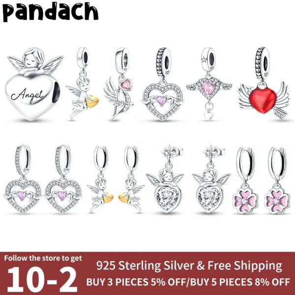 925 Silber, passend für Pandora Original-Charms, DIY-Anhänger, Damen-Armbänder, Perle, Valentinstag-Kollektion, Amor-Herz-Ohrringe