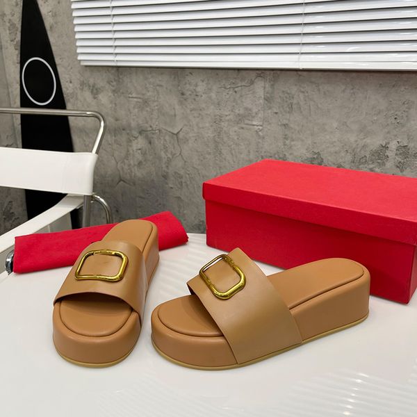 Дизайнерские сандалии Slipper Summer Women Platform Sandal Fashion Letter настоящая кожаная твердая толстая подошва роскошные ползунки пляжные шлепанцы обувь