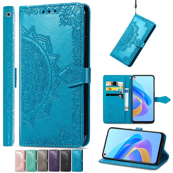 Capas de telefone de couro PU macio para OPPO A1 A1K A3S A5 A5S A7 A7X A8 A9 A11K A12 A12E A15 A16 A16E A17 A31 Flores com carteira, cartão, slot para dinheiro, alça de mão, fivela magnética