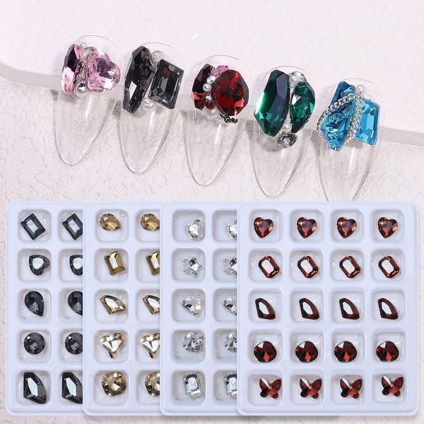 20 шт. Смешайте кафету Crystal AB Charm Luxury Nail Art Flatback Gems для ногтя 3D украшения блеск маникюр.