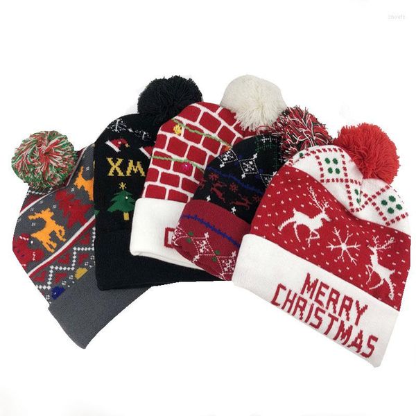 Berretti Natale stile batteria rimovibile Cappello lavorato a maglia luminoso colorato Babbo Natale luci LED Cofani all'ingrosso