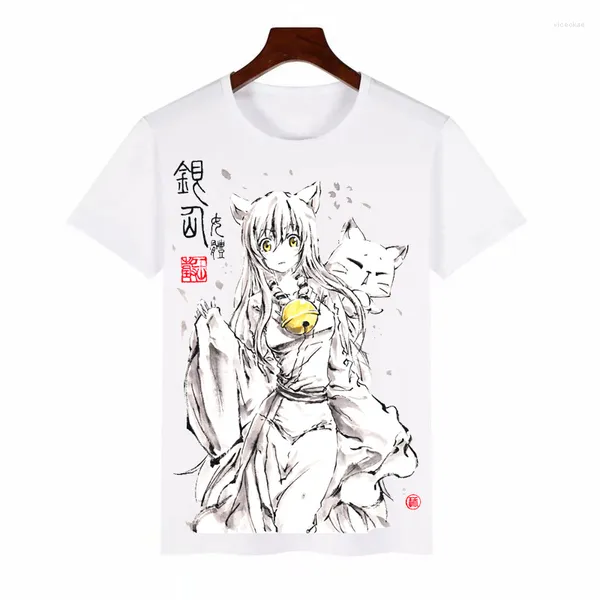 Herren T-Shirts Anime Kokkuri-san Shirt Cosplay Kostüme Herren Damen T-Shirt Tuschemalerei weiß