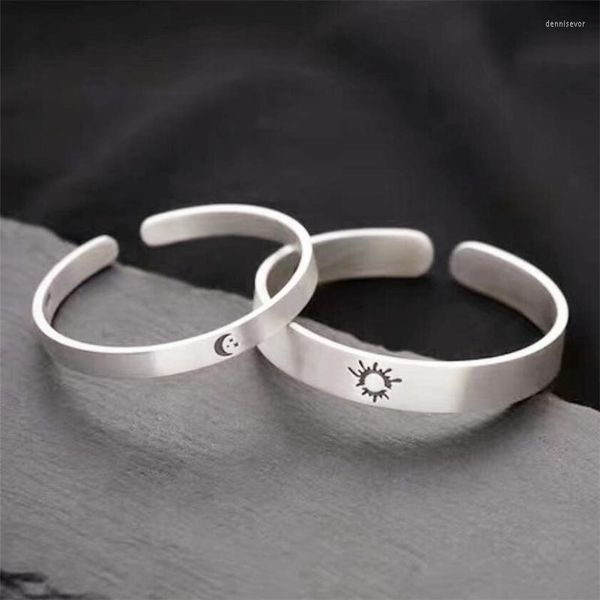 Armreif Kreative Einfache Sonne Mond Paar Geschenk Silber Farbe Weibliche Resizable Armband Für Frauen Mode Schmuck Trendy