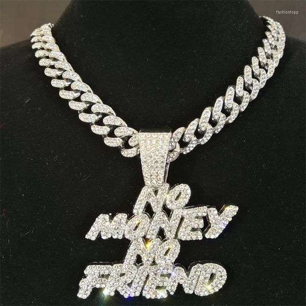 Collane con ciondolo Hip Hop Uomo NO MONEY FRIEND Collana con lettere per le donne Iced Out Miami Cuban Chain Choker Fashion Jewelry