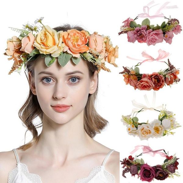 Flores decorativas Casamento Feminino Bandana Floral Estilo Boêmio Cabelo Feminino Coroa de Flores Coroa de flores Guirlanda Acessórios de Praia