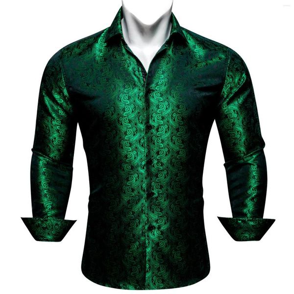 Camicie casual da uomo Seta di lusso per uomo Verde Paisley Manica lunga Ricamato Top monopetto Camicette regolari slim fit 622