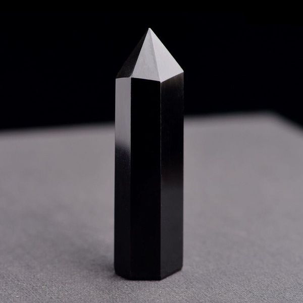 Natural Crystal Tower Arts Mineral Chakra Heilstäbe Obsidian Point Reiki Energiestein sechsseitiger schwarzer Quarze Zauberstab grobe Polis Cffa