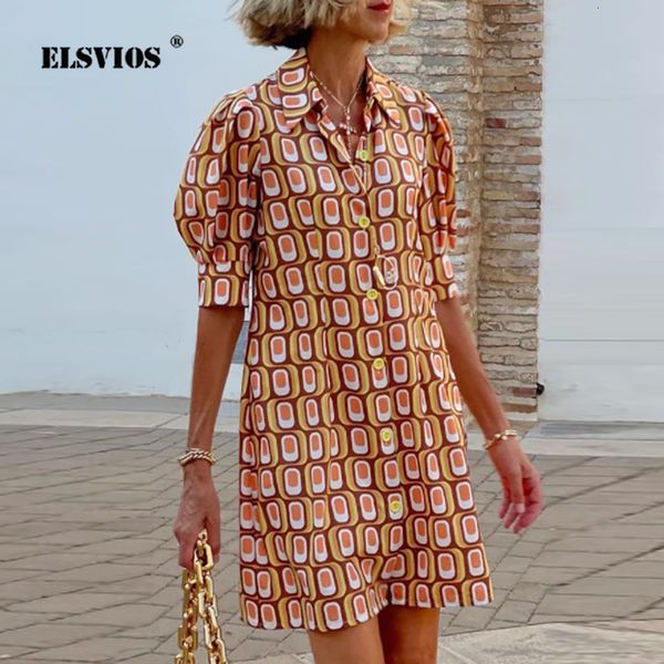 Temel gündelik elbiseler yaz gündelik gömlek elbise kadınlar için moda baskılı dönüş yakalı düğmeler hırka elbiseler bayan sokak giysileri parti kıyafetleri 230614
