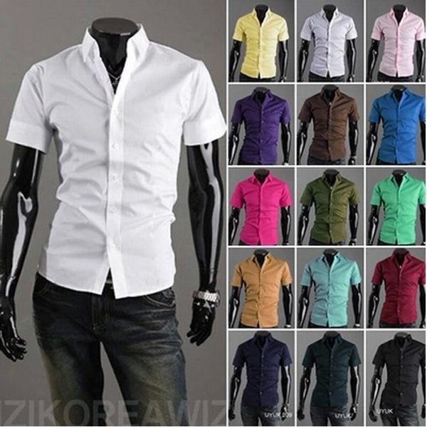 Camisas masculinas casuais 16 cores verão poliéster masculina sólida versão coreana slim fit manga curta camisa 230614