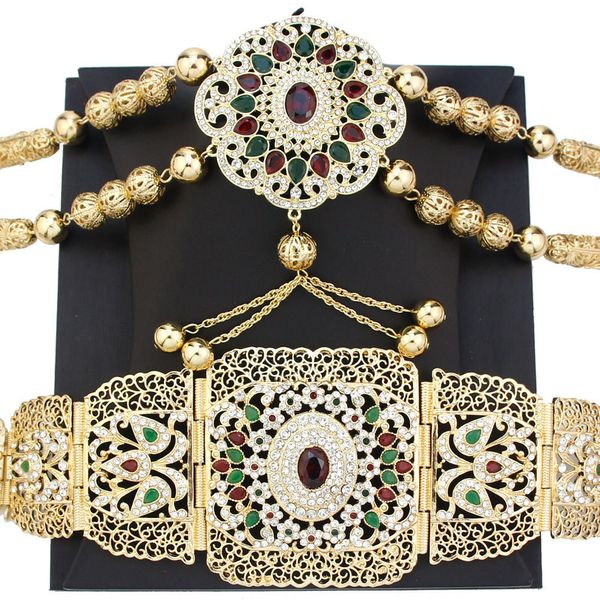 Belly Chains Sunspicems Gold Color Marrocos Jóias Caftan Belt Shoulder Chest Chain Women Body Bride Wedding Accessories 230614