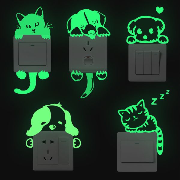 Adesivos que brilham no escuro Luminescent Home Room Decoration Decal Cat Fairy Switch Prompts Fluorescente Wall Stickers