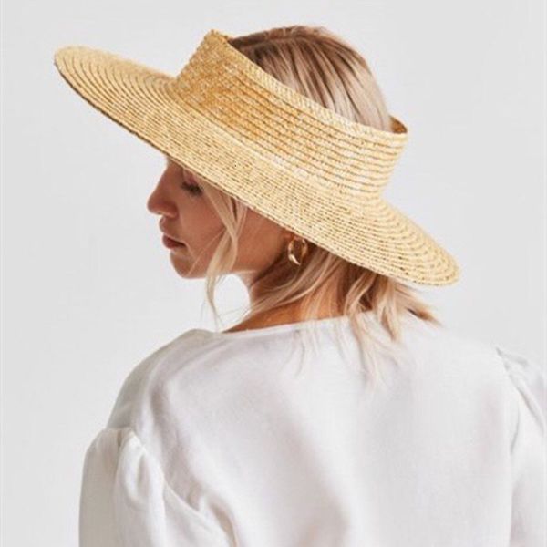 Visiere Summer Empty Top Cappelli da sole rotondi per donna Elegante cappello di paglia a tesa larga da spiaggia Cappellino Panama casual Protezione UV Cap Sombrero 230615