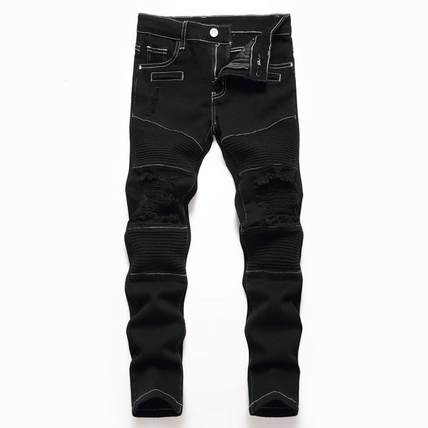 Jeans Europäischen Amerikanischen Motorrad Junge Schwarz Stretch Gerade Jeans Kinder Casual Für Jahreszeiten Denim Hosen Kinder Hosen 6-16 230614