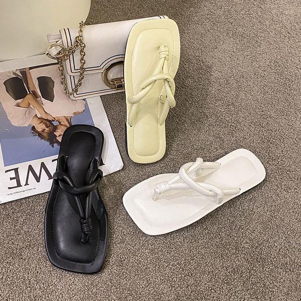 Slippers Vrouwen Zomer 2023 Geweven Holle Clip Voet Casual Platte Strand Sandalen Slides Effen Indoor Outdoor Slippers Schoen