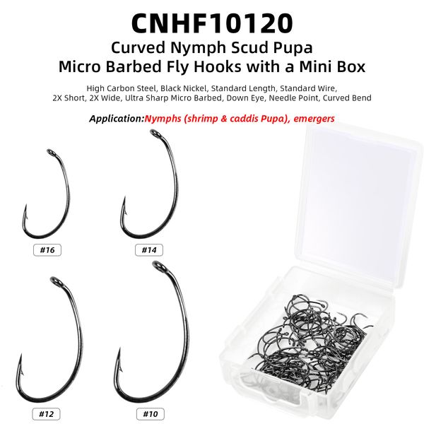 Balıkçılık Kancaları SF 100pcs Dikenli sinek bağlama kancaları #6 #20 Mikro dikenli siyah nikel veya bronz dövme yüksek karbonlu çelik sinek kanca ile mini kutu 230614