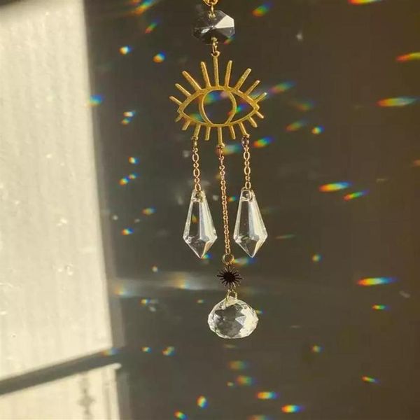 Кламки все видя, как Evil Eye Energies Sun Catcher Crystal Light Witchy Suncatcher Prism Rainbow Maker Boho Window Decor812678