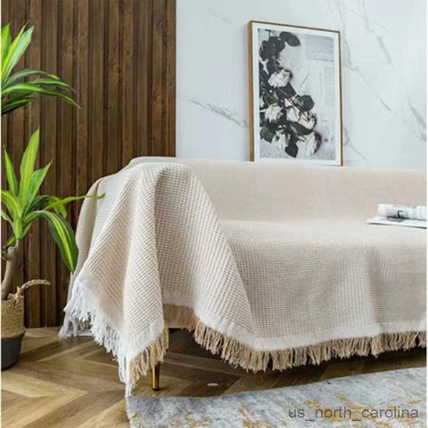 Decken Sofabezug Kissenbezug Sofa Gestrickte Decke Waffelgeprägte Decke Nordische dekorative einfarbige Decken für Schlafsofa R230615